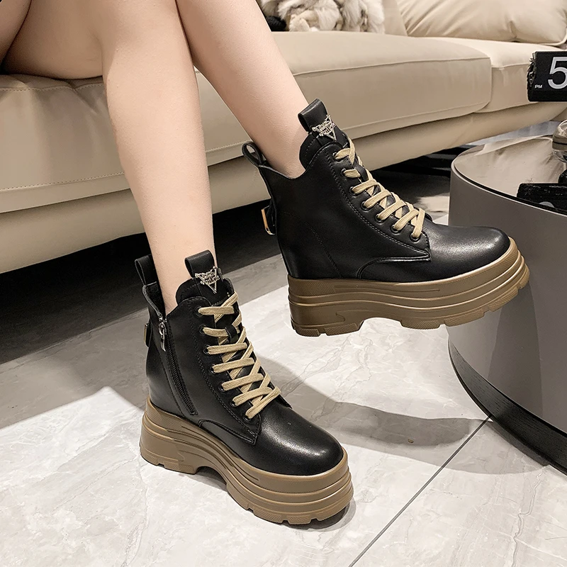 2025 Fashion Women Chunky High Heels Ankle Boots 8CM Leather