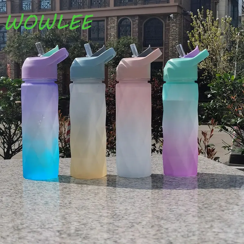 

600ml Space Cup Star Anise Cup Angular Gradient Tote Straw Cup Outdoor Leakproof Sports Travel Kettle Drinking Cup Water Bottle