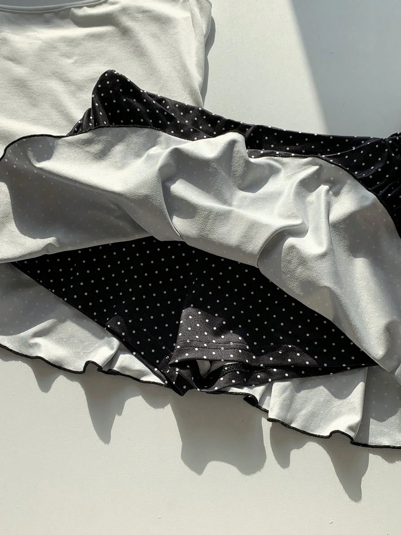 Women's Casual Vintage Skirt Black Embellished Polka Dot Print Tiered Ruffle Side Drawstring Ruched Low Rise Mini Skirt 2026 2