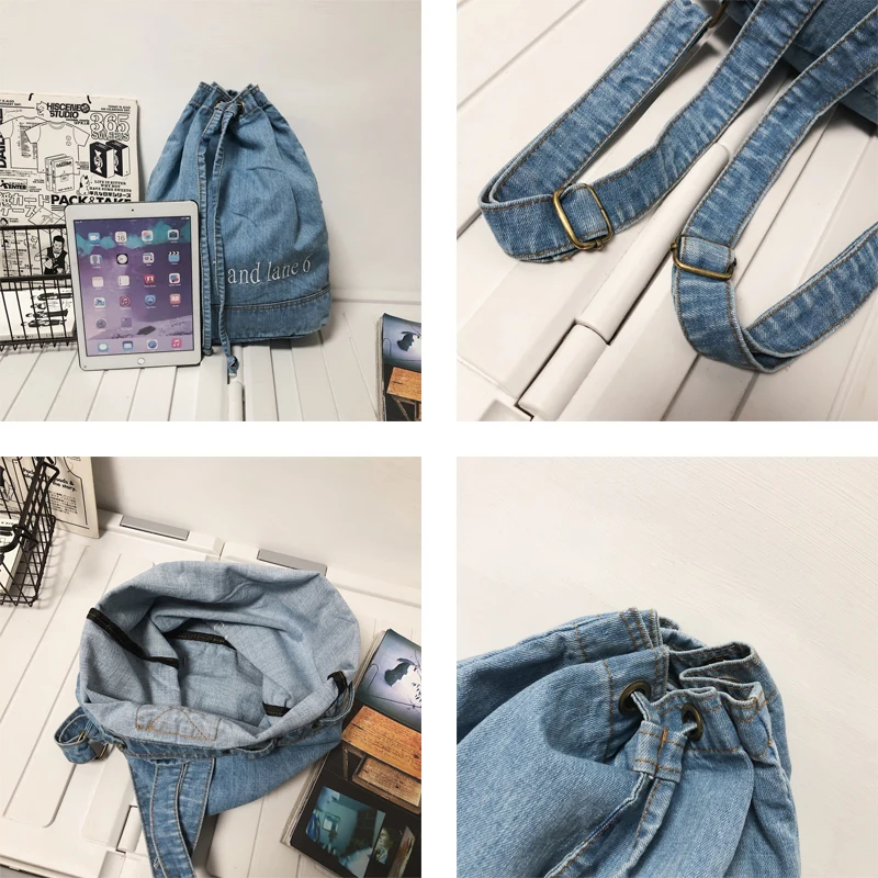 Denim Women's Backpack 2022 Trend Fashion College School Bag Solid Book Packbags for Teenage Travel Jeans Rucksack Blue Back Bag