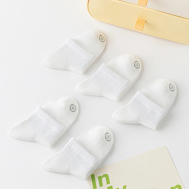 5 Pairs Children socks Summer Mesh Cycling White Sport Kids Socks Running Midtube Socks For Boys And Girls