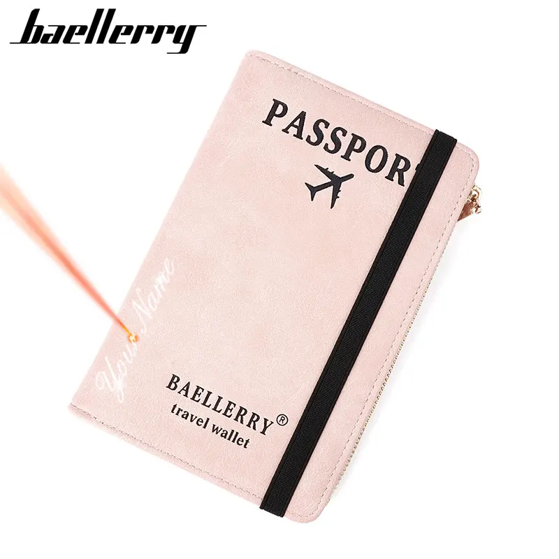 

Baellerry New RFID Travel Passports Cover Women Wallets Name Engraving Coin Pocket Zipper Unisex Purse Brand Female Card Clips