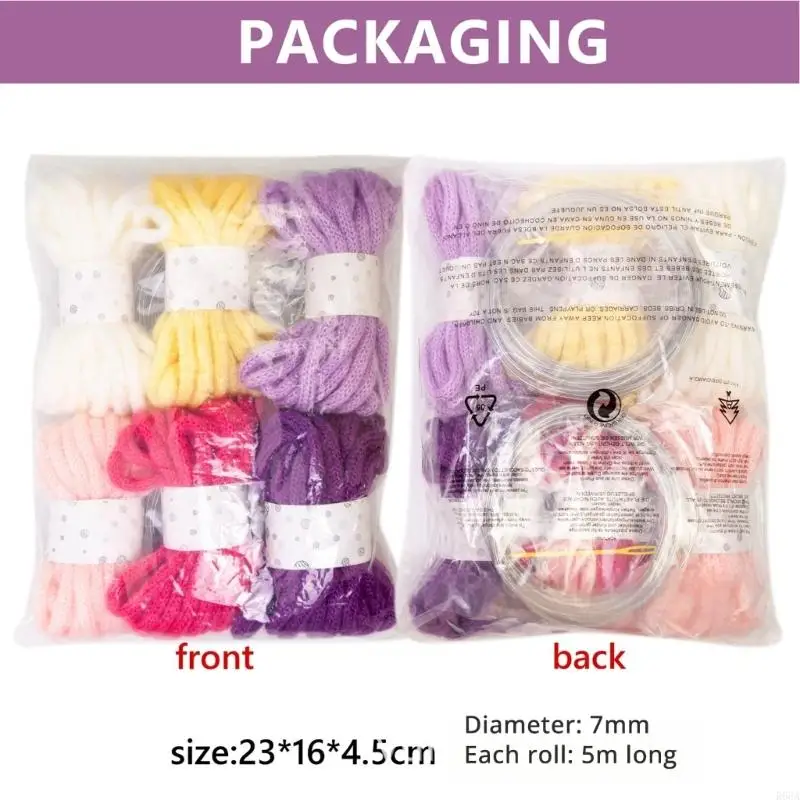R66A 6Pcs 7mmX5Meters 중공 꼰 로프 홈 장식 미술 공예 뜨개질 원예에 대 한 다채로운 폴리 에스터 로프