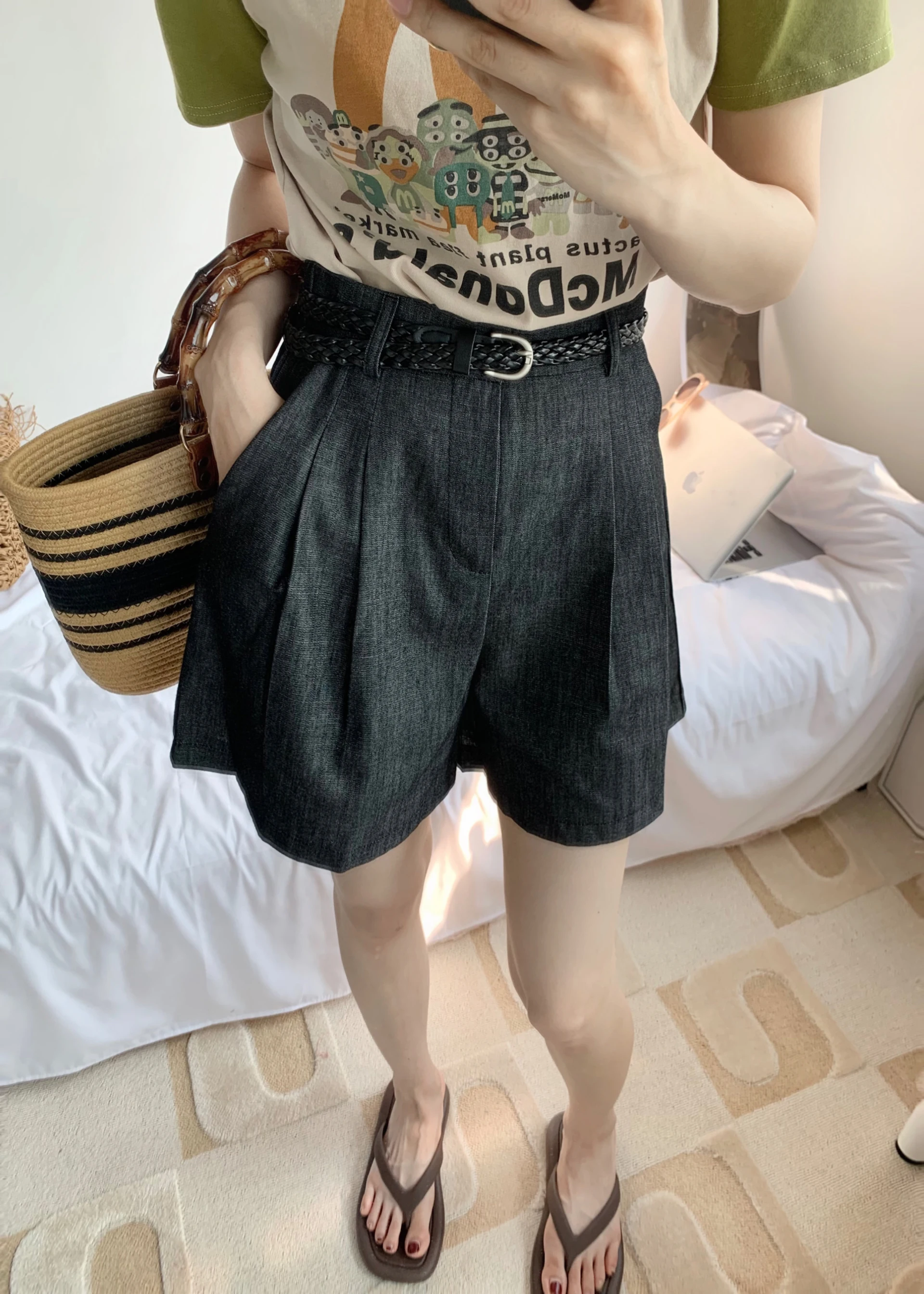 Women's Casual Thin Soft Denim Shorts Lady Summer High Waist Solid Color Loose Short Jeans