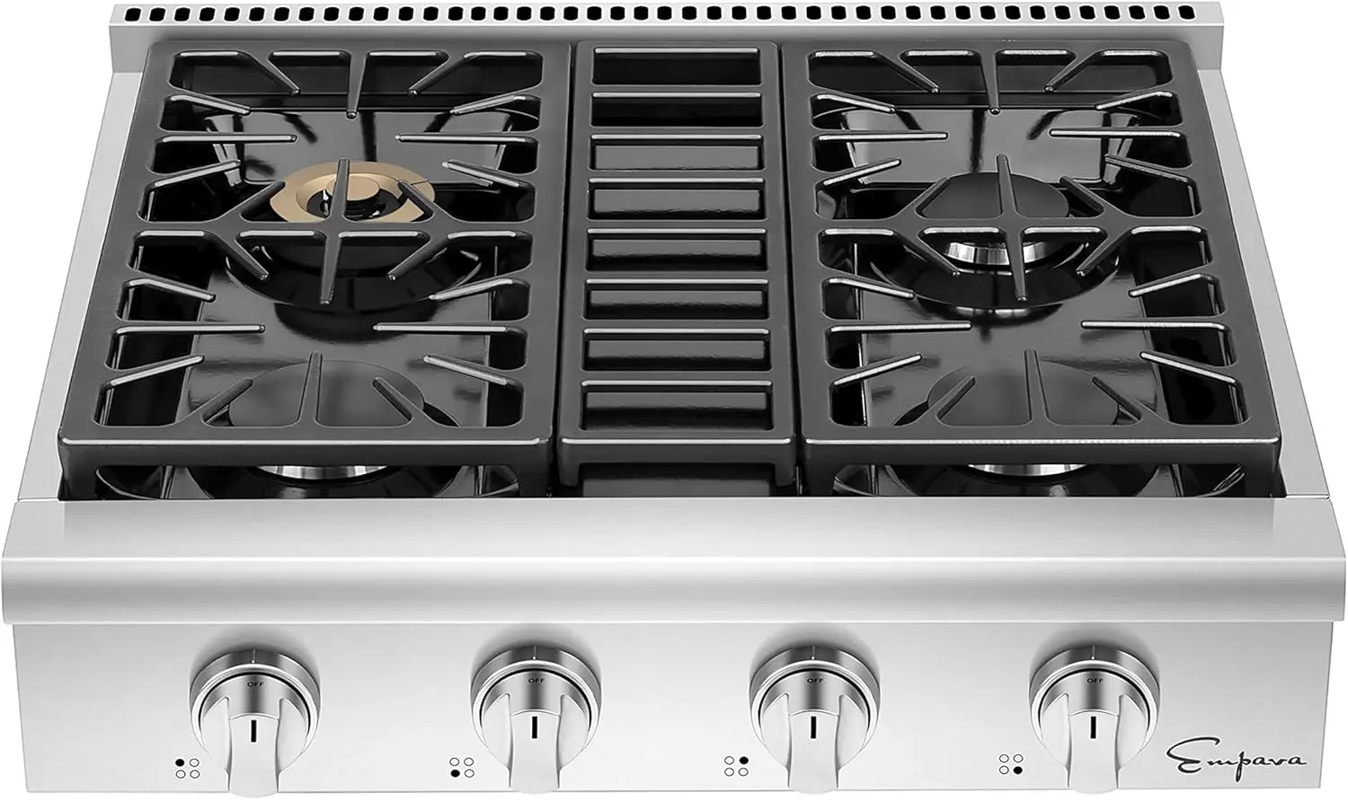 Slide-in Natural Gas Rangetop with 4 Deep Recessed Sealed Ultra High-Low Burners-Heavy Duty Continuous Grates in S