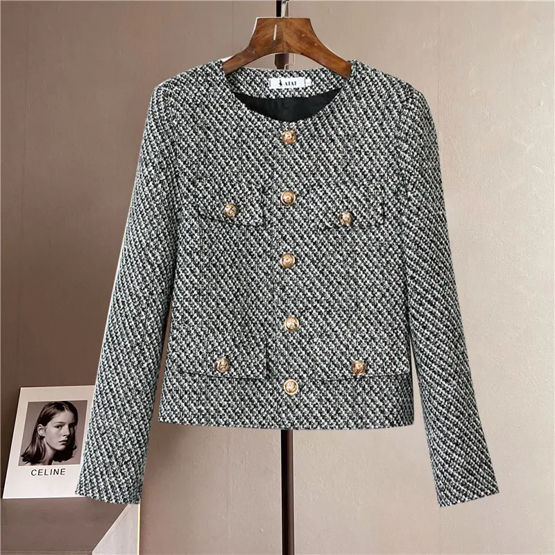 New Chic Spring Autumn Korean Women Single Breasted Brand Luxury Designer Tweed Woolen Coat Retro Suit Lady Jacket Tops Outwear embroidery cotton shirts women summer seven minute sleeve blouse retro tops korean chic designer clothing stripes