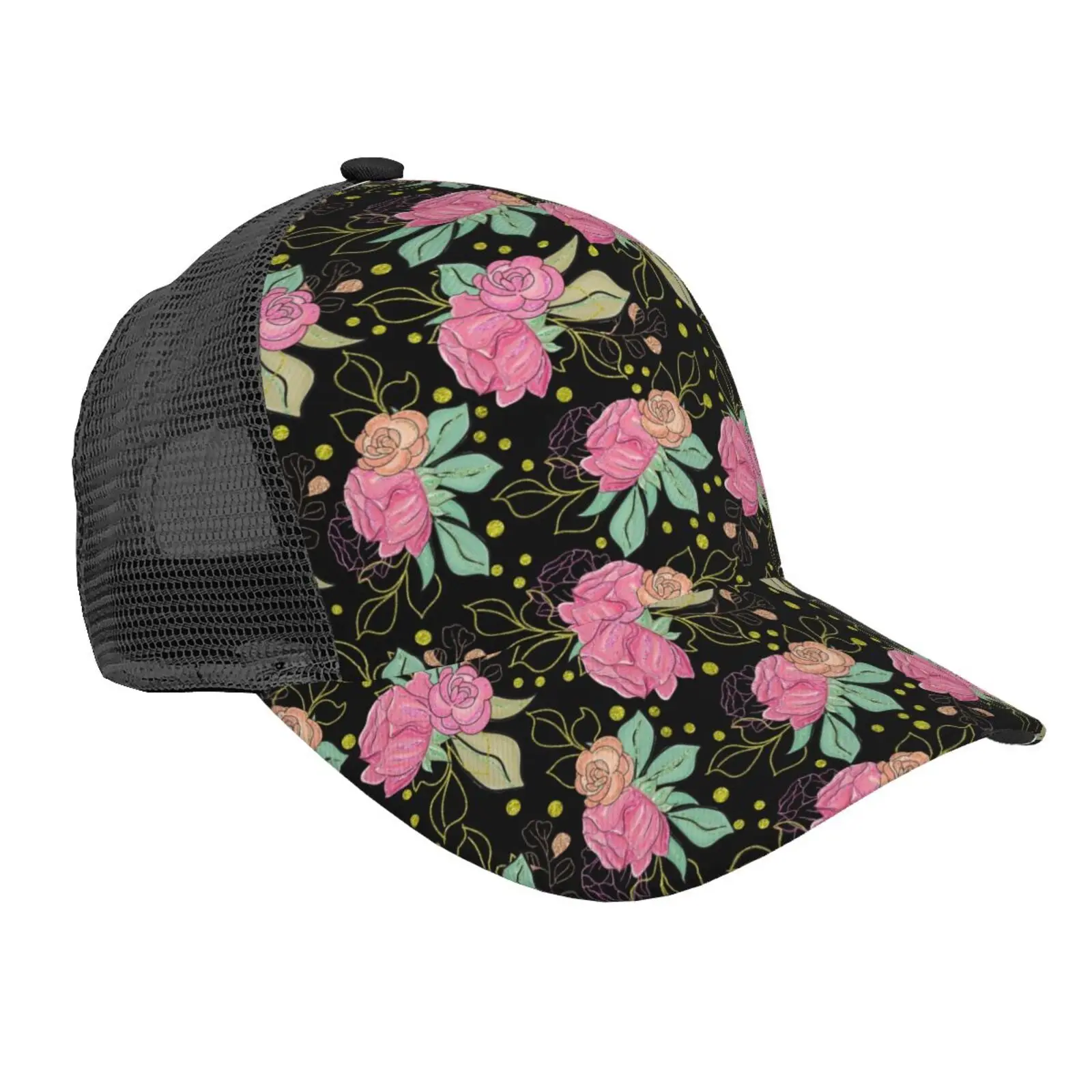 

Premium Floral Flower Mesh Baseball Caps Adjustable Snapback Hats Men's Women's Hip-Hop Sun Hat