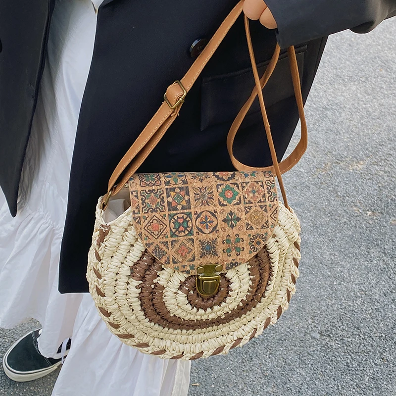 

Woven literature and art forest series bag women summer cross body minority style Chinoiserie straw woven large capacity round c
