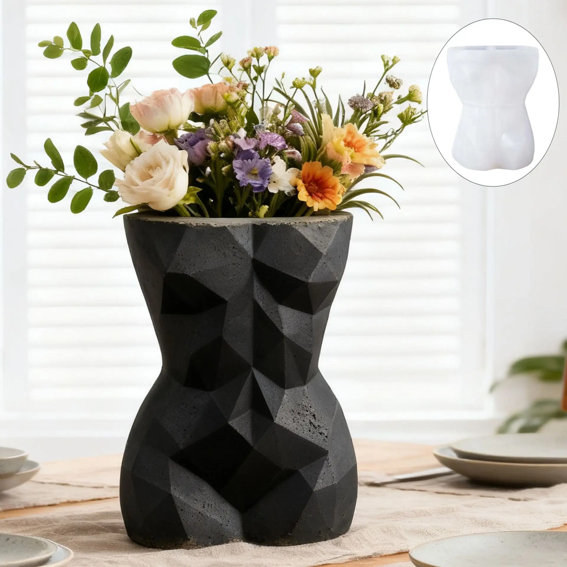 3D 기하학적 여성 몸매 화분 실리콘 몰드, 섹시한 인체 상반신 화분 콘크리트 시멘트 몰드, DIY 레진 에폭시 캔들 용기
