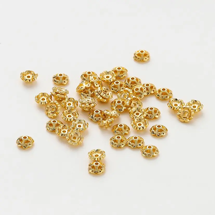 

20pcs/lot 7mm 14K 18K Gold Color Plated Flower Beads Caps Tassel End Stopper Beads for DIY Jewelry Making Findings Supplies