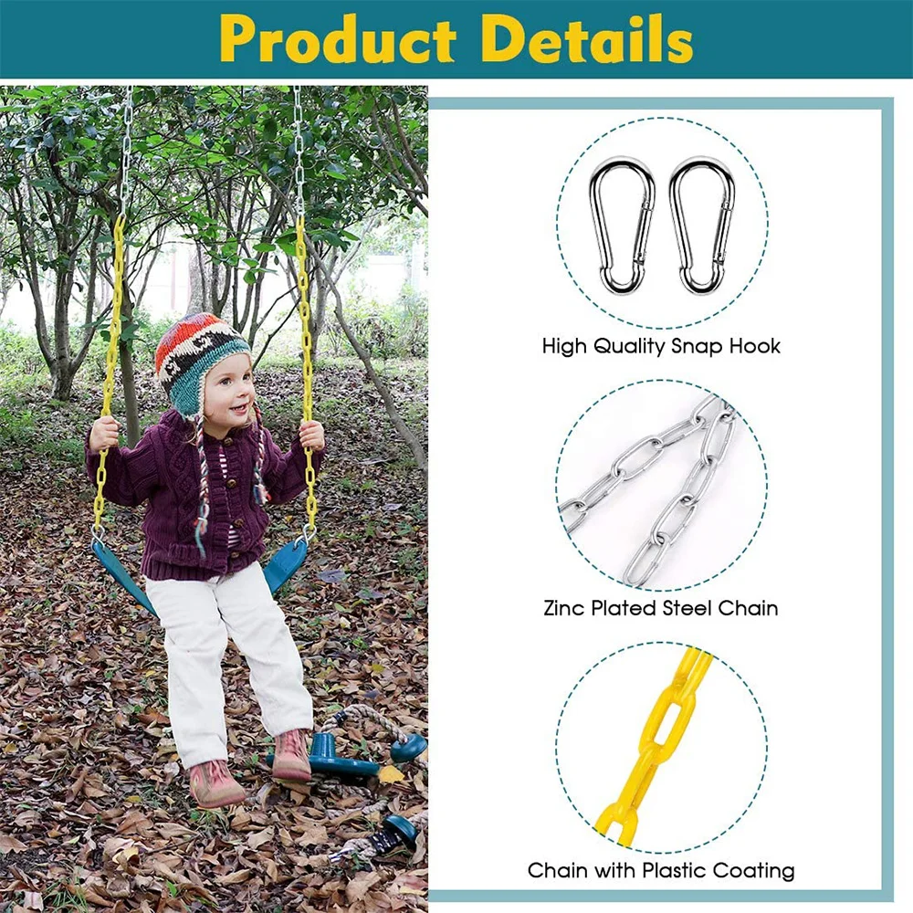 Swings Seats Heavy Duty with 66" Chain Plastic Coated, Playground Swing Set Accessories Replacement with Snap Hooks 3
