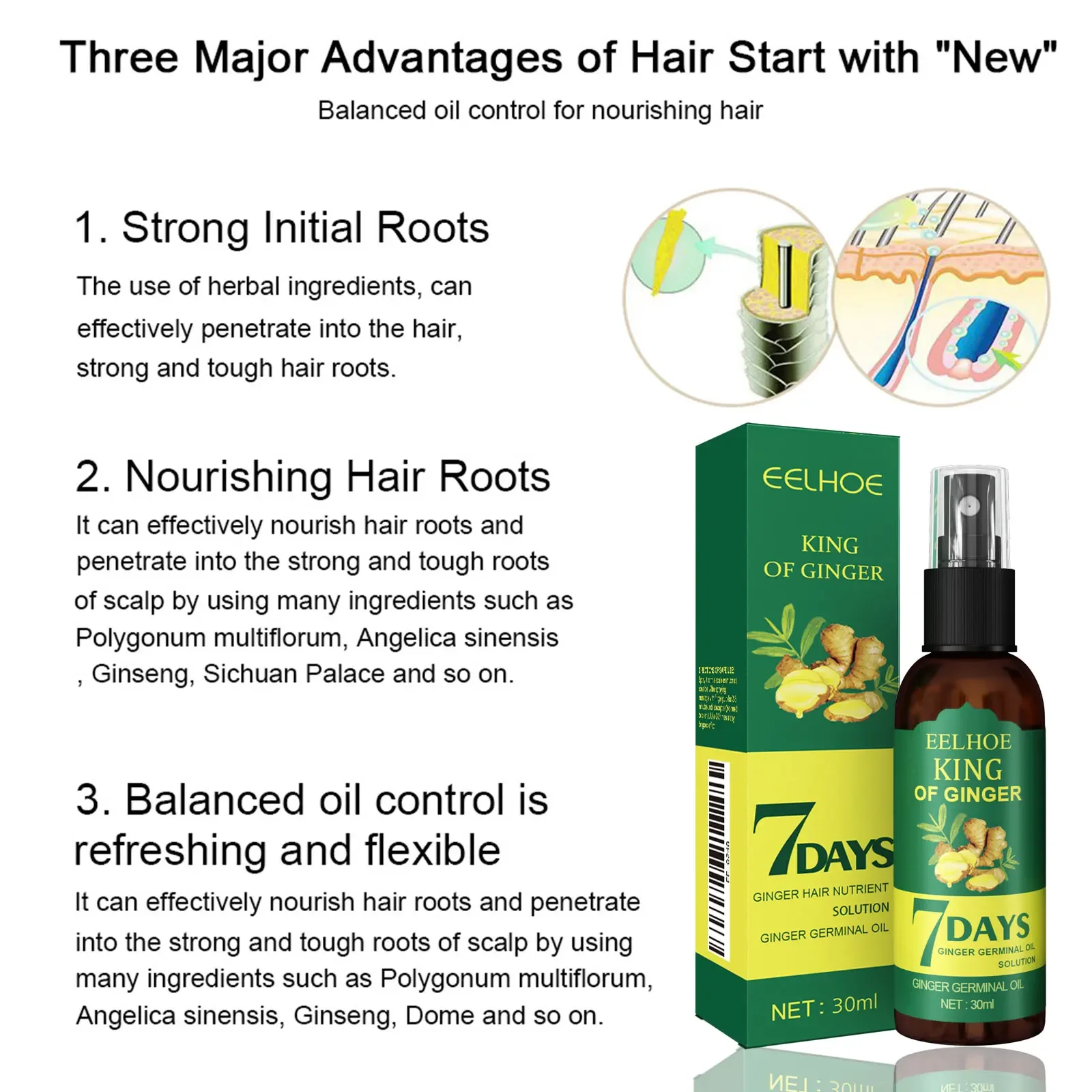 Ginger Care Hair Spray Nourish Hair Roots Massag Scalp RepairHair Growth Essence Quality Control Oil Care Solution
