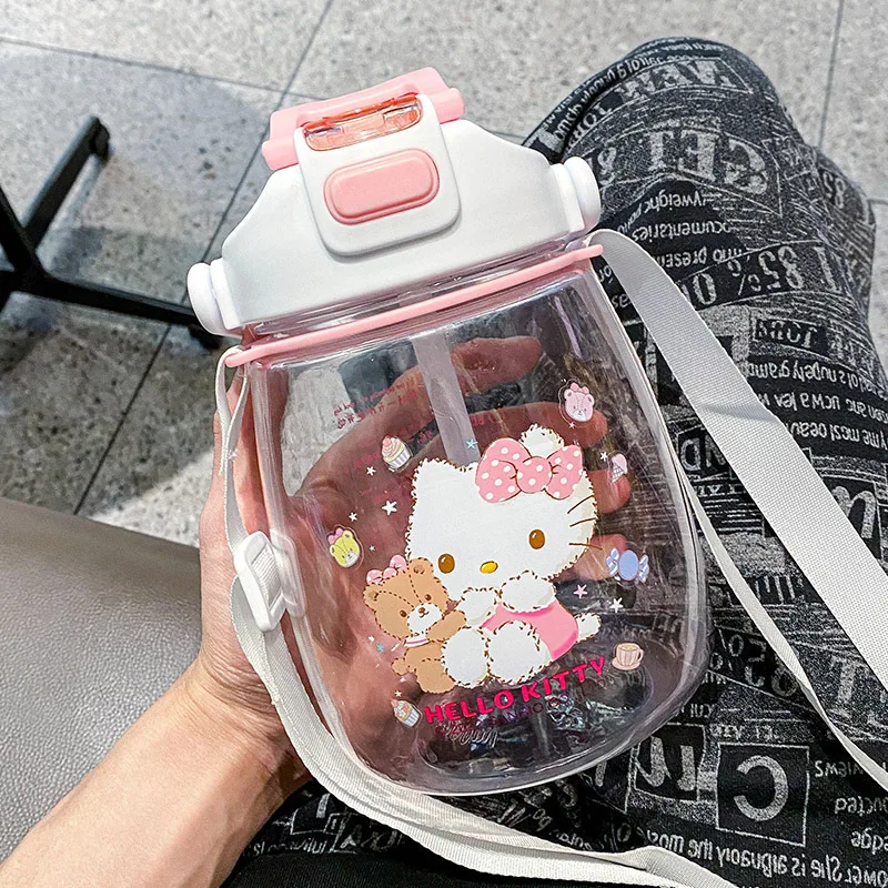 

Kawaii Hellokitty Water Cup Sanrio Cinnamoroll Cartoon Large Capacity Straw Cup Girls Summer Office Drinking Kettle
