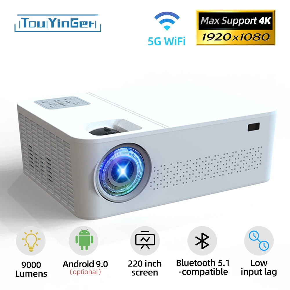 TouYinger M23 Projector Full HD 9000 Lumens LED Beamer 4K Support Bluetooth portable projector