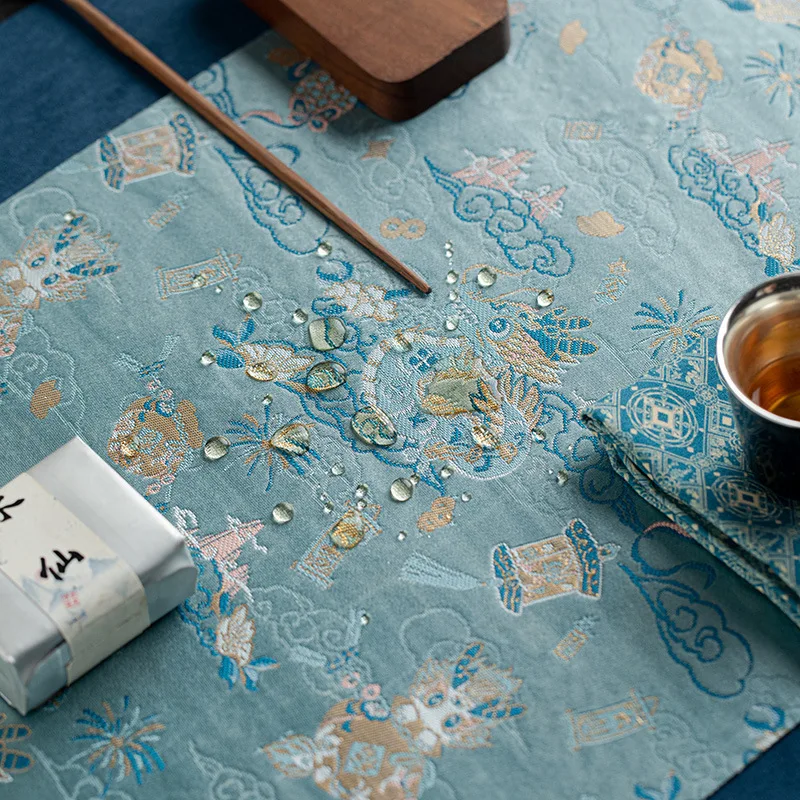 Chinese Fairy Dragon Brocade Dry Brewing Tea Mat Zen Waterproof One Person Tea Table Flag Insulated Tea Tray Mat Accessories 4