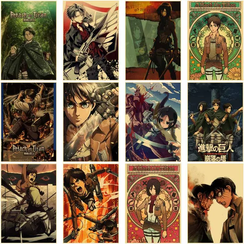 

Classic Anime Poster of Attack on Titan, Retro Kraft Paper, Art Wall Painting, Vintage Home, Bar, Cafe Decor, Print Aesthetic