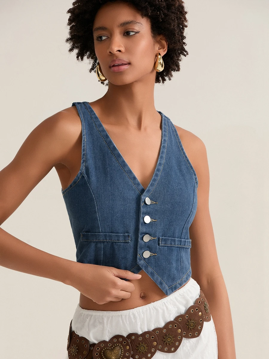 Women s Distressed Denim Jacket Vintage Ripped Jean Coat Casual Streetwear Outerwear Sleeveless Vest Top for Summer