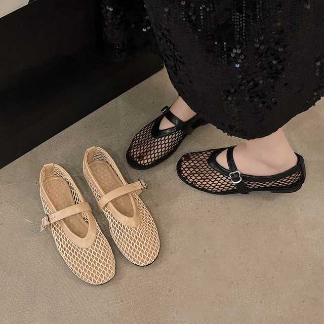 In Summer, Wear Round Toe, Straight Buckles, Casual and Comfortable, Women's Flats, Cut-out Mary Jane Single Shoes,fishnet Shoes 2