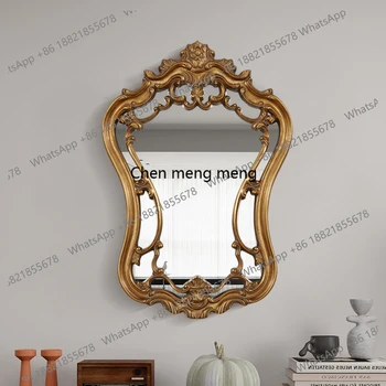 Vintage Style Carved Makeup Mirror Home Background Wall Decoration French Retro Bedroom Vanity Mirror
