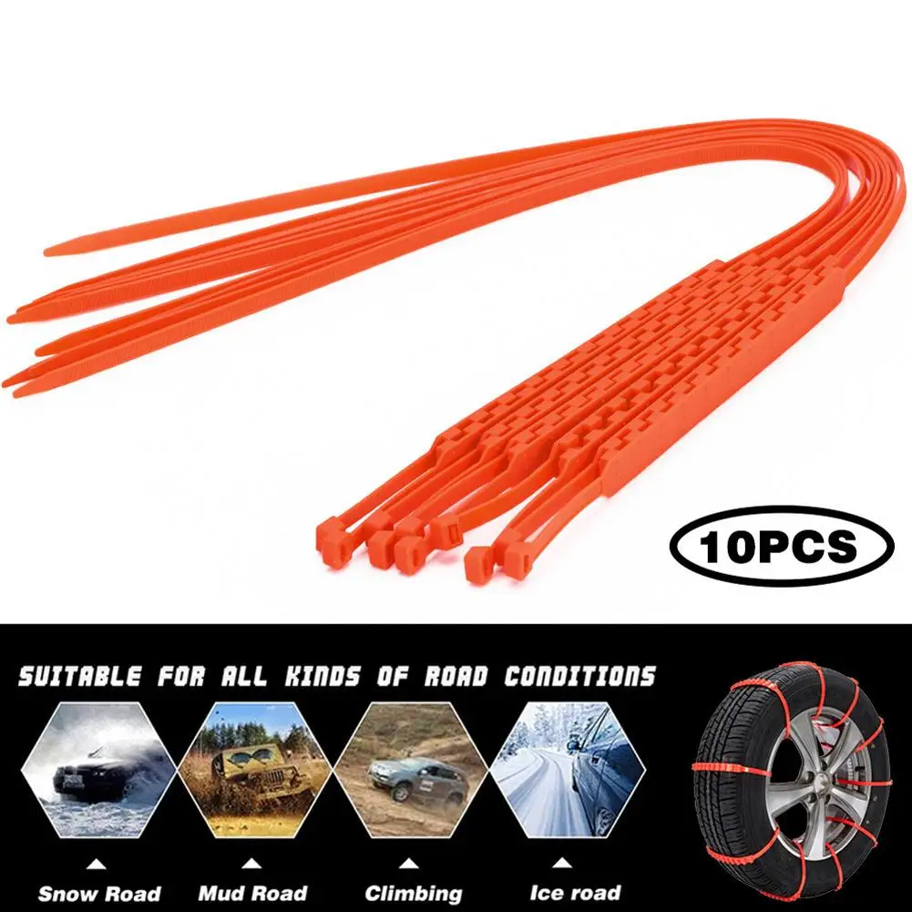 

10pcs Car Snow Chains Winter Wheel Anti-skid Cable Ties Universal Emergency Traction Snow Tire Chains
