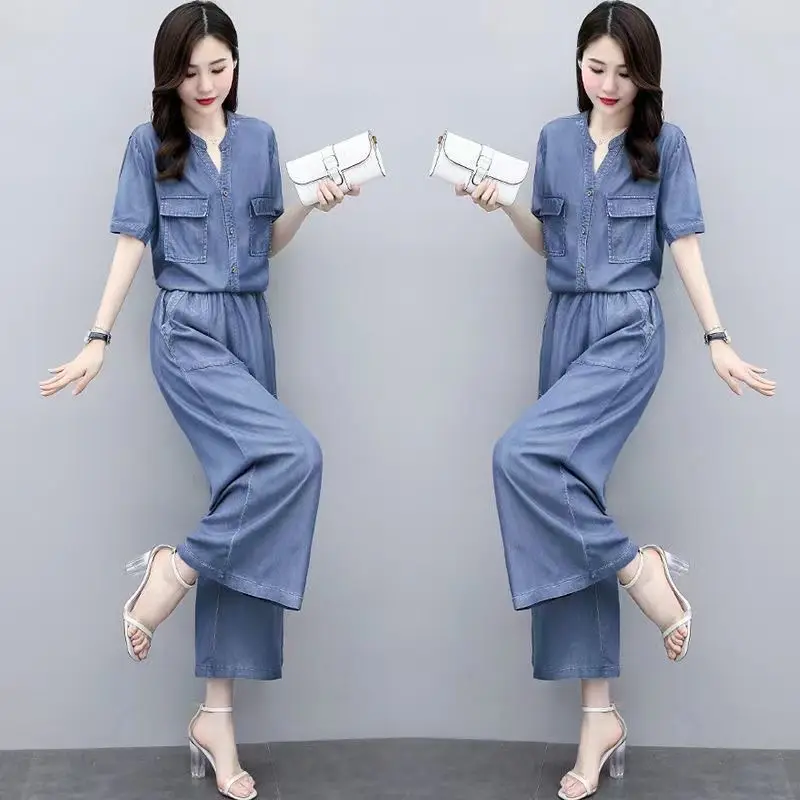 Large Size Wide Leg Pants Women's Set 2024 Spring/summer New Fashionable Loose Fitting Age Reducing Two-piece Set
