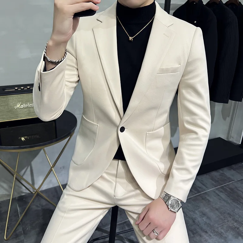 

Men Fashion Society Suits Men Dress Suit Korean Slim Fit Casual Blazers/pants Two Piece Set Mens Office Formal Tuxedo M-5xl