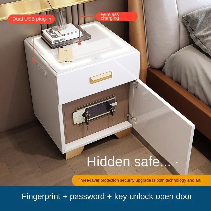 

Smart Bedside Table Wireless Charging Fingerprint Lock Small Safe Storage Cabinet