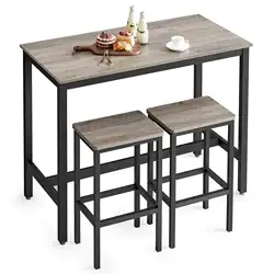 VASAGLE Bar Table Set Dining Table Kitchen Table Set with 2 Stools Greige and Black