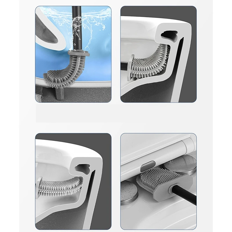 Silicone Toilet Brush Toilet Brush Holder With Wall Mounting & Turbo Drying