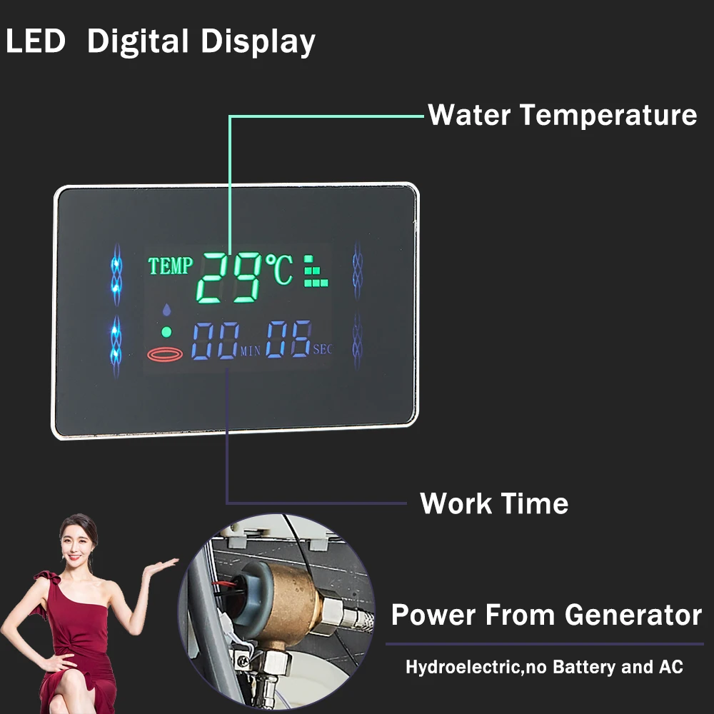 Shower Panel Bathroom Shower Faucet Set LED Bathroom Shower Panel 6 Modes Intelligent LCD Shower Column Rose Gold Rain Waterfall Bath Systems With Massage Jet Mixer Tap