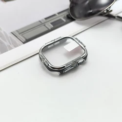 Elegant Four - Sided Diamond Inlaid PC Watch Protective Case with Shell Film - 40mm (Silver black)