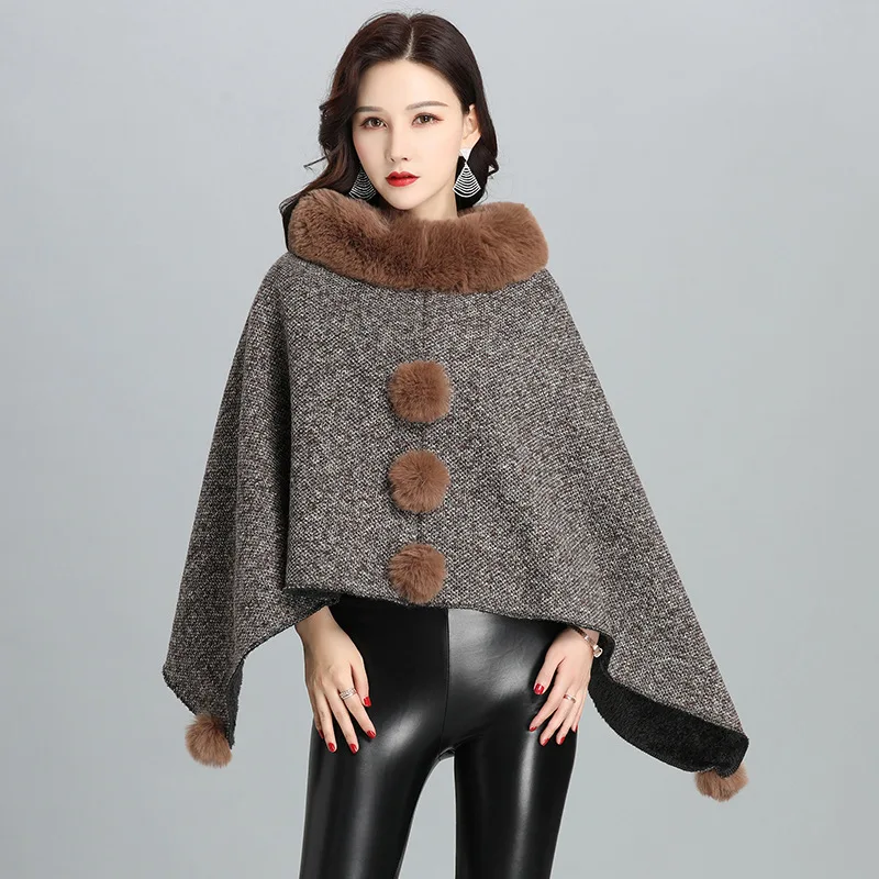 2022 New Imitation Fur European American Coat Women's Shawl Scarf Imitation Rex Rabbit Hair Cape Lady Cloak Poncho spain fashion 70 70cm square women candy color silk shawl scarf office lady hair neck headband foulards headcloth muslim hijab