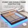 California King Floating Bed Frame with LED Lights Faux Leather Upholstered Cal King Size Platform Bed Frame No Headboard Black 6