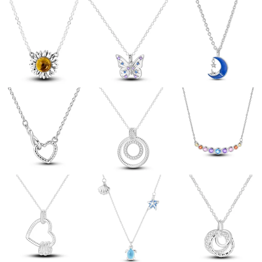 925 Sterling Silver Floral Animal Necklace Women Round Pendent Sparkling Necklace Fashion Anniversary Birthday Jewelry Gifts pendant necklace silver necklace