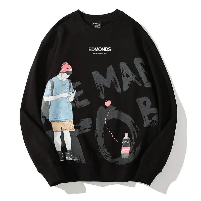 

Cartoon Print Sweater for Couples or Lovers Clothing Graphic Pullover Tops Round Neck Matching Sets Lifestyle Black Sweatshirts