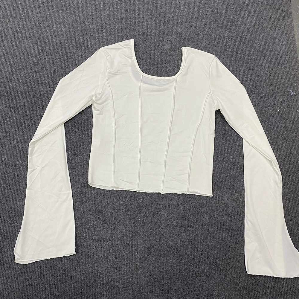 Description Picture 5 of itemWomen's Square Collar Pullover Slim Fit Trumpet Long Sleeve Top Spring Summer Fashion Casual Elegant Style