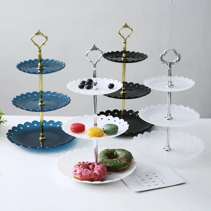 3 Tiers Sweets Candy Cake Stand for Wedding Party Cake Display Retro Cupcake Tray Plates Holder Plastic Tiered Dessert Tray 231