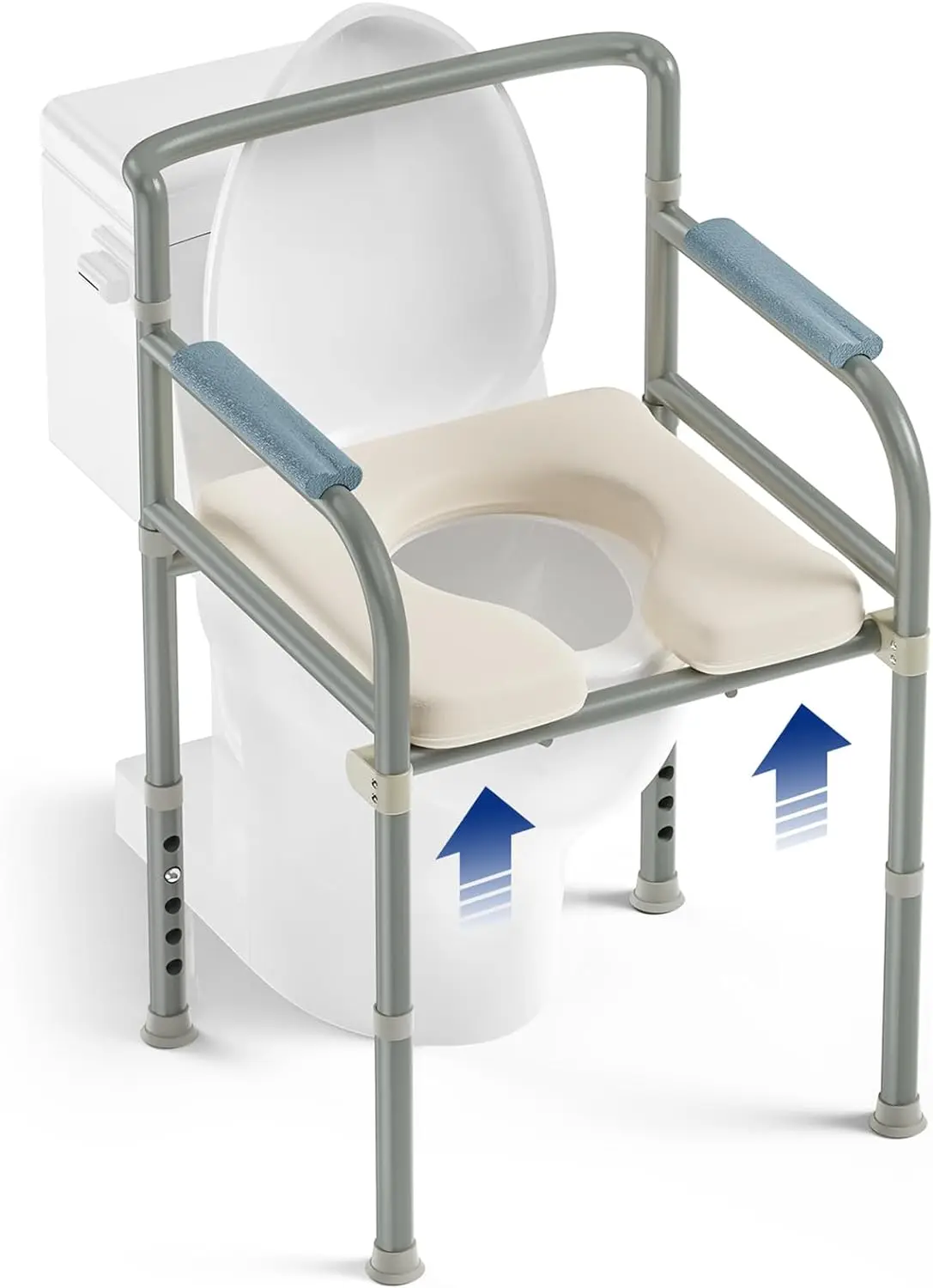 Raised Toilet Seat with Handles-Cozy Padded Toilet Seat Risers for Seniors, Handicap-Multi-use as Bedside Commode, Shower Ch