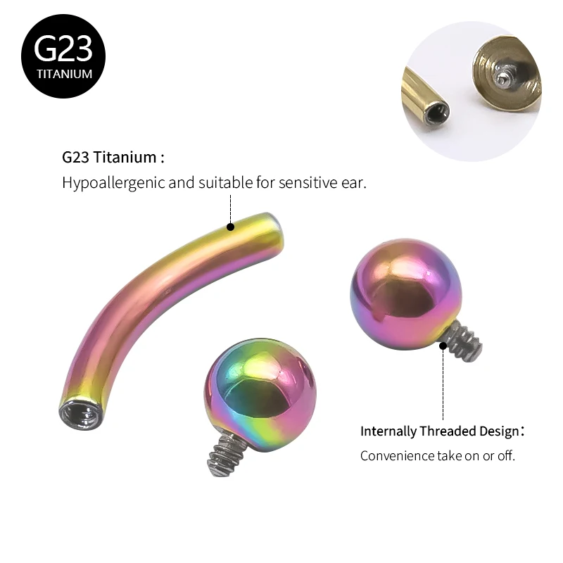 10Pcs/lot 16G Titanium Eyebrow Piercings Internally Threaded Curved Banana Rings Helix Earring Eyebrow Rod in Tongue Lip Rings