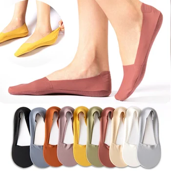 여성용 통기성 실크 발목 양말, 3 쌍, 단색, 실리콘 미끄럼 방지 양말, 여름용, 초슬림 보트 양말