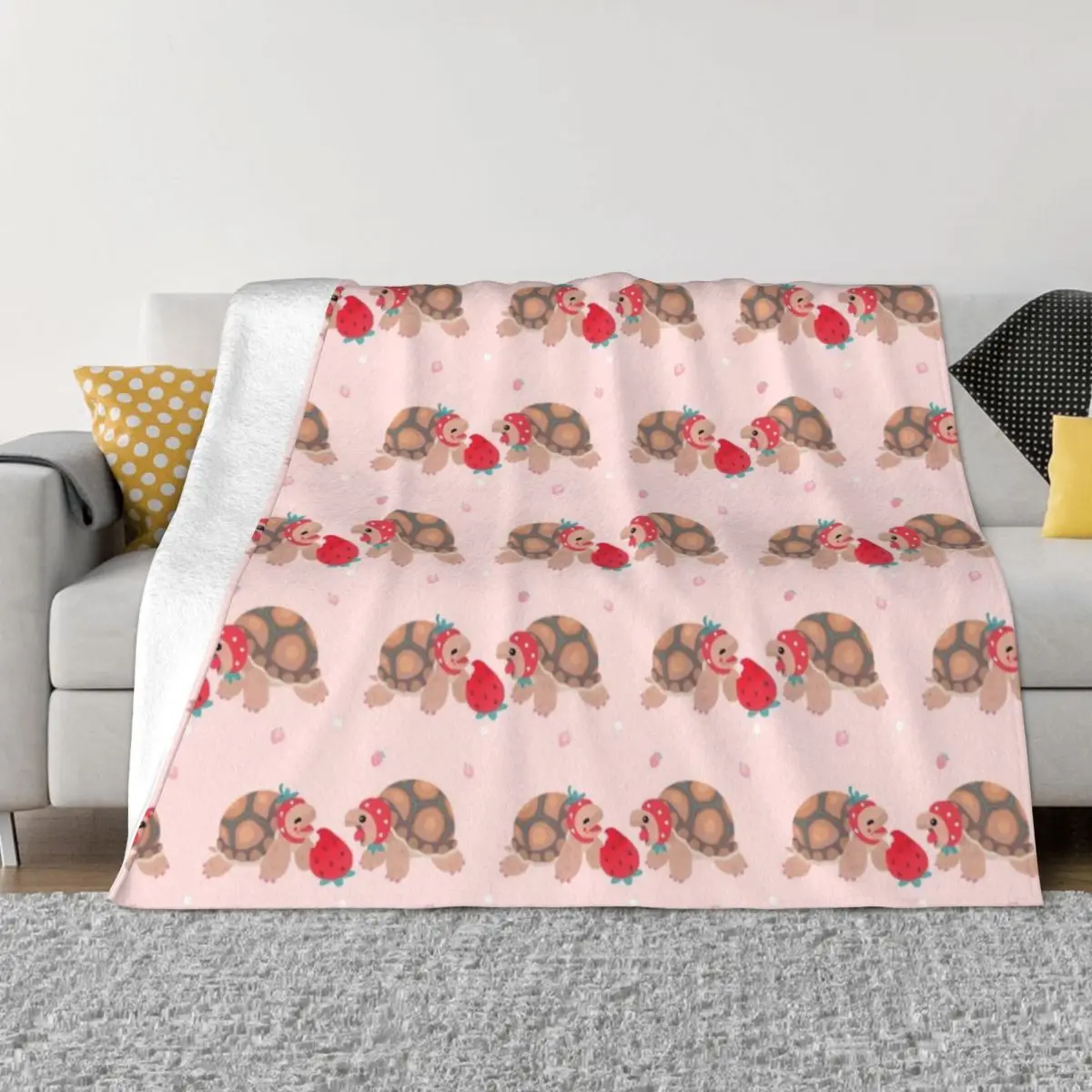 

Tortoises love strawberries Throw Blanket Heavy Hair Plaid on the sofa Luxury Thicken Blankets