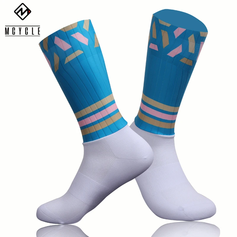 Mcycle Factory Custom Stripe Quick Dry Breathable Anti-Slip Good Wrapping Summer Bicycle Riding Cycling Sock