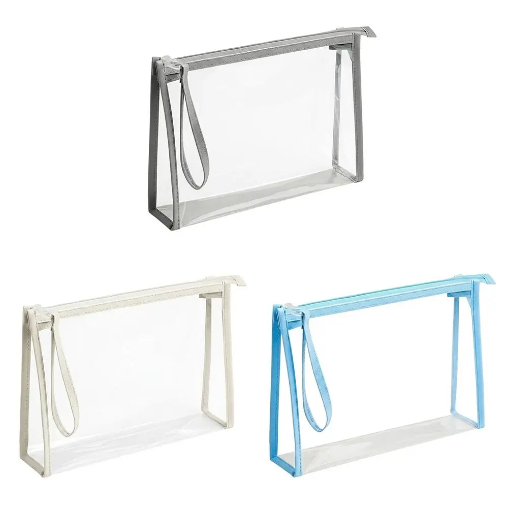 1pc 내구성 PVC 투명 보관 가방 손잡이 포함 대용량 문구 정리함 방수 펜 가방 학생용