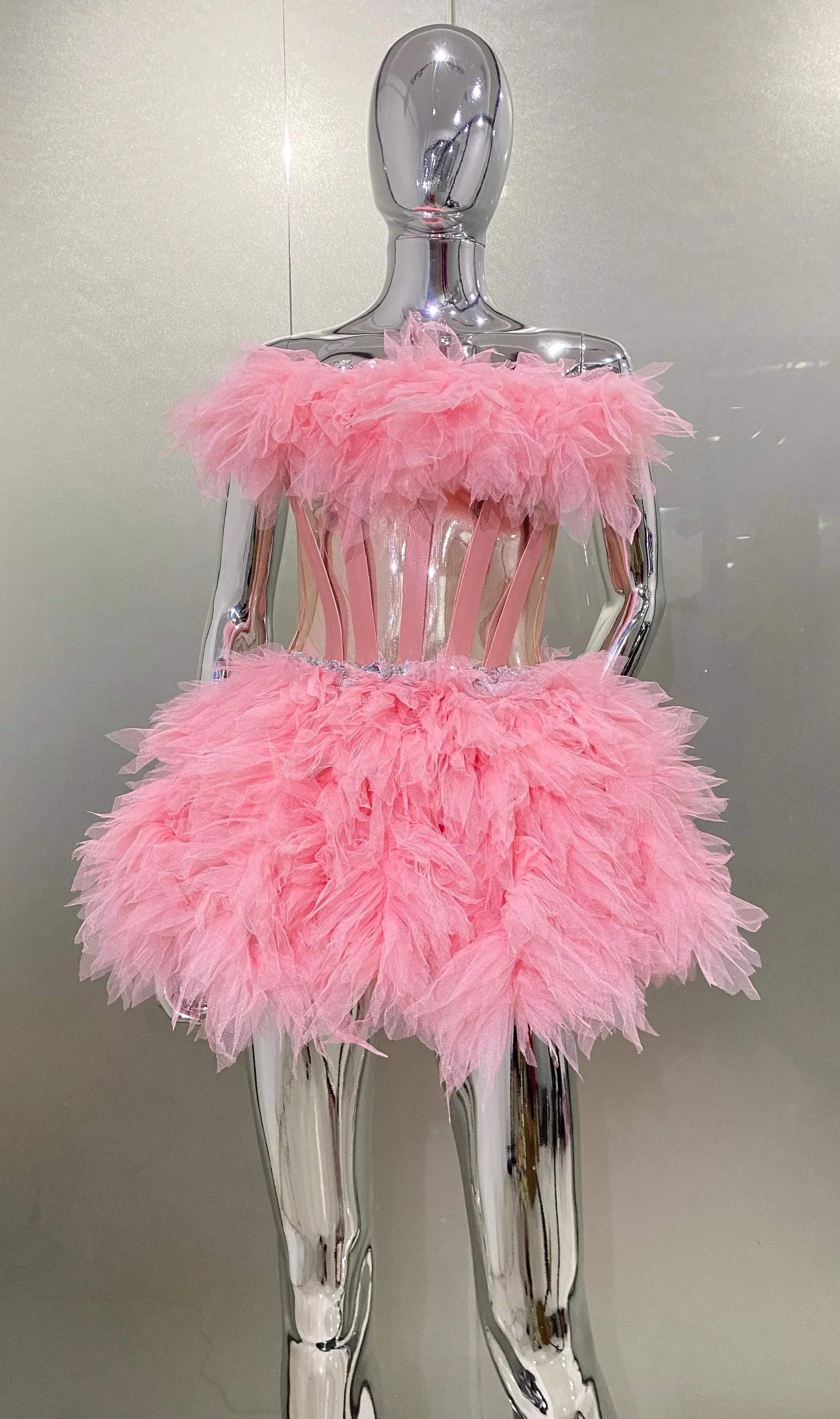 New-Arrival-Pink-Color-Women-Sexy-2-Pieces-Ball-Gown-Dress-Ruffles-Cute ...