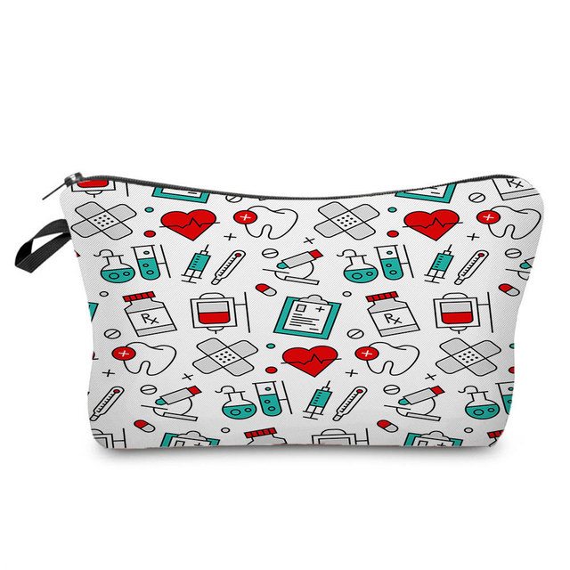 First Aid Kits Students Stationery Bag Case Floral Printed Medical Patch Pills Bag for Nurses Cards Cosmetic Bag