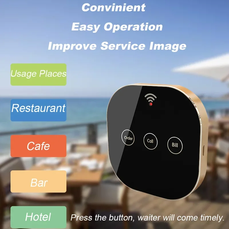 QWICALL Rechargeable Wireless Calling System Touch Sensitive Call Button Bell for Restaurant, Bar, Cafe, Hospital, Clinic