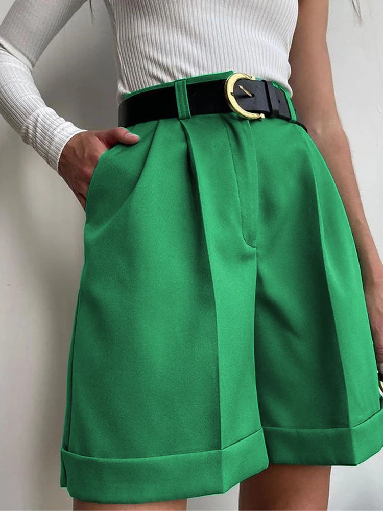 

Taruxy Elegant Ladies Short Pants Women High Waist Wide Legs Shorts Black High Street Casual A-line Shorts Summer Pantalons
