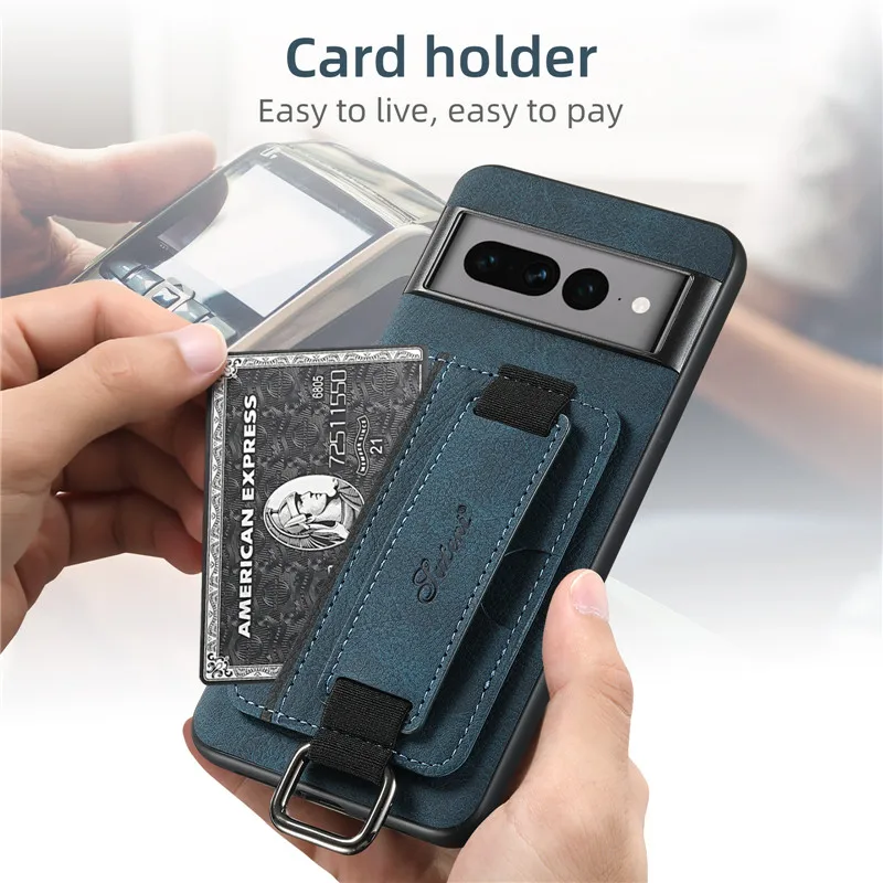 EUCAGR Luxury Business Wrist Strap Leather Wallet Case with Card Holder Back Cover