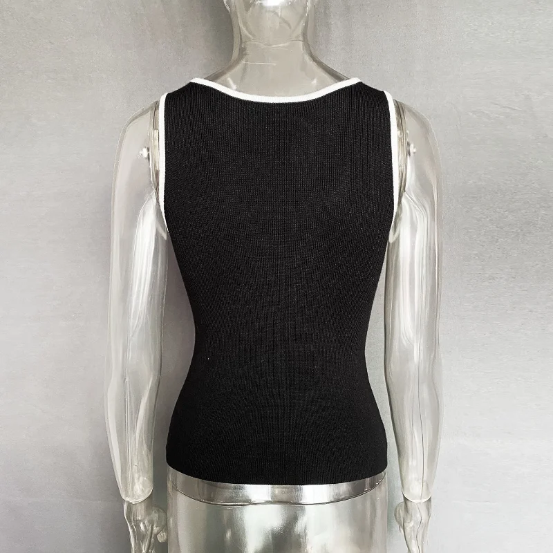 Casual For Women Contrast Y2k Top Vest Backless Patchwork Pullover Top Slim Sheer Tracksuit Summer Cute Female Tank Top