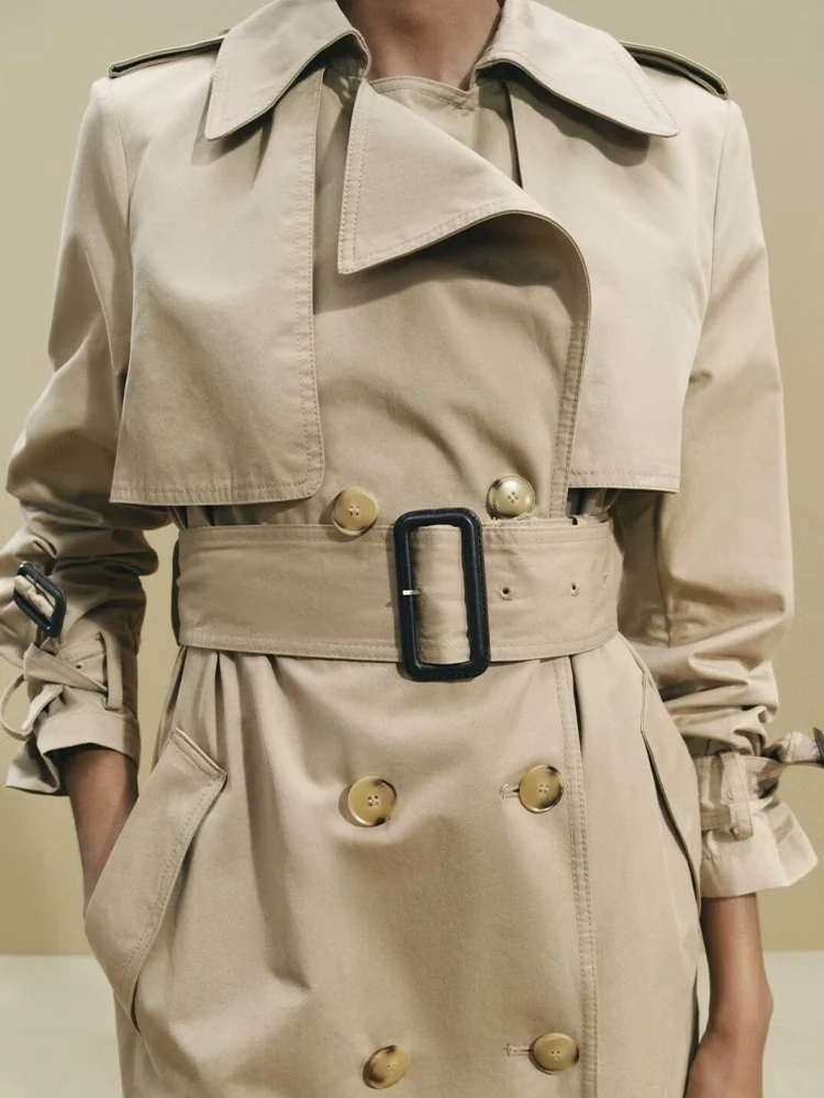 European goods women's windbreaker mid-length 2024 autumn and winter new retro British style temperament waist slimming high-end